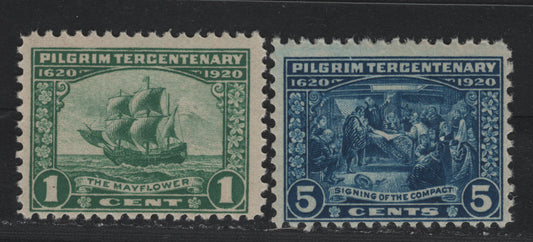 Lot 150 United States SC#548, 550 1c & 5c Green - Deep Blue , 1920 Pilgrim Tercentenary Issue, 2 FNH Singles