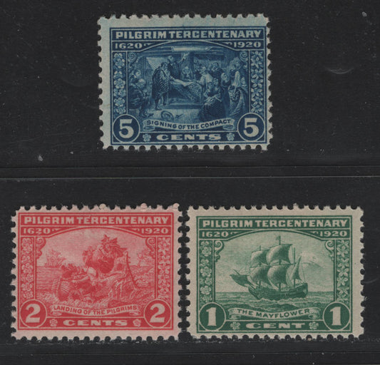Lot 151 United States SC#548-550 1c - 5c Green - Deep Blue , 1920 Pilgrim Tercentenary Issue, 3 FOG Singles