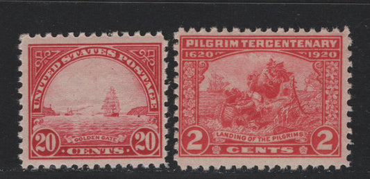 Lot 153 United States SC#549, 567 2c - 20c Carmine Rose - Carmine , 1920-1923 Pilgrim Tercentenary - 4th Bureau Issues, 2 FNH Singles