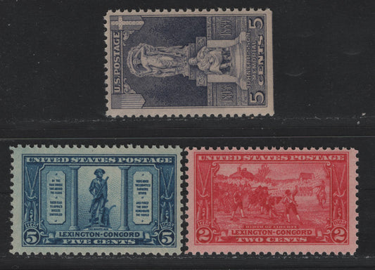Lot 160 United States SC#618-619, 628 2c - 5c Deep Carmine Rose - Gray Lilac , 1925-1926 Lexington Concorde - Ericsson Issues, 3 FNH Singles