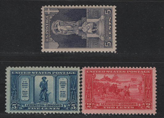 Lot 161 United States SC#618-619, 628 2c - 5c Deep Carmine Rose - Gray Lilac , 1925-1926 Lexington Concorde - Ericsson Issues, 3 FOG Singles, As Lot 160, But Hinged
