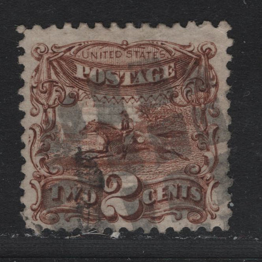 Lot 17 United States SC#113 2c Brown , 1869 Presidents Issue, A Fine Used Single, Perf 12, Full Grill Impression, Segmented Cork Cancel.