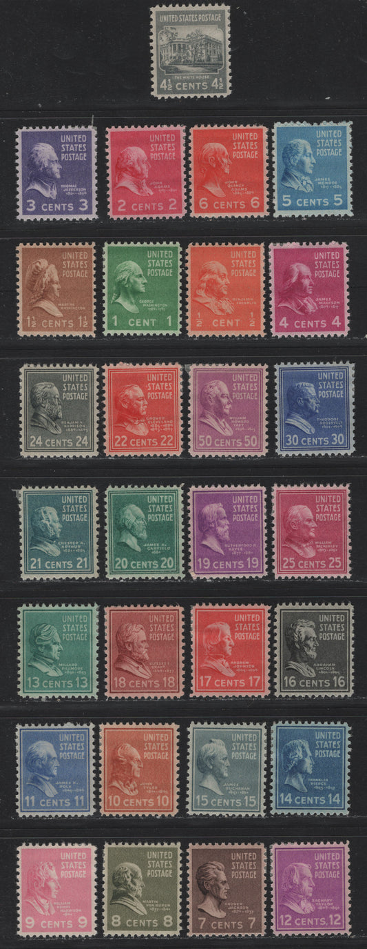 Lot 78 United States SC#803-831 1/2c - 50c Orange - Mauve, 1938-1954 Presidental Issue, 29 F/VFOG Singles, Complete Short Set