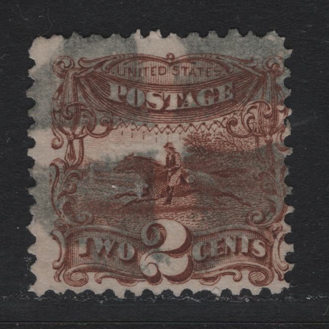 Lot 21 United States SC#113 2c Brown , 1869 Presidents Issue, A Fine Used Single, Complete But Faint Grill Impression, Perf 11.75x12