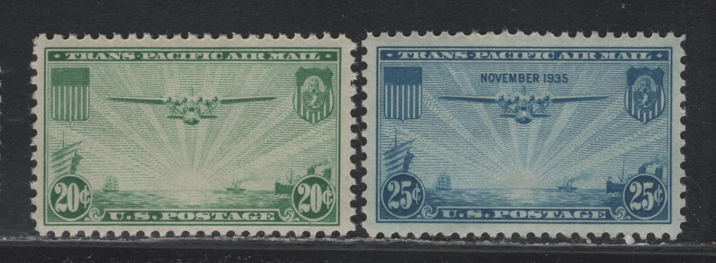 Lot 213 United States SC#C20-C21 25c - 20c Blue - Green, 1935-1937 Transpacific Issue, 2 VFNH Singles