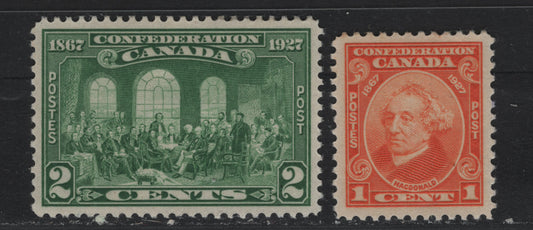 Lot 81 Canada #141-142 1c - 2c Dull Orange - Green , 1927 60th Anniv of Confederation Issue, 2 VFOG Singles, ABN-M & ABN-GGGG Papers