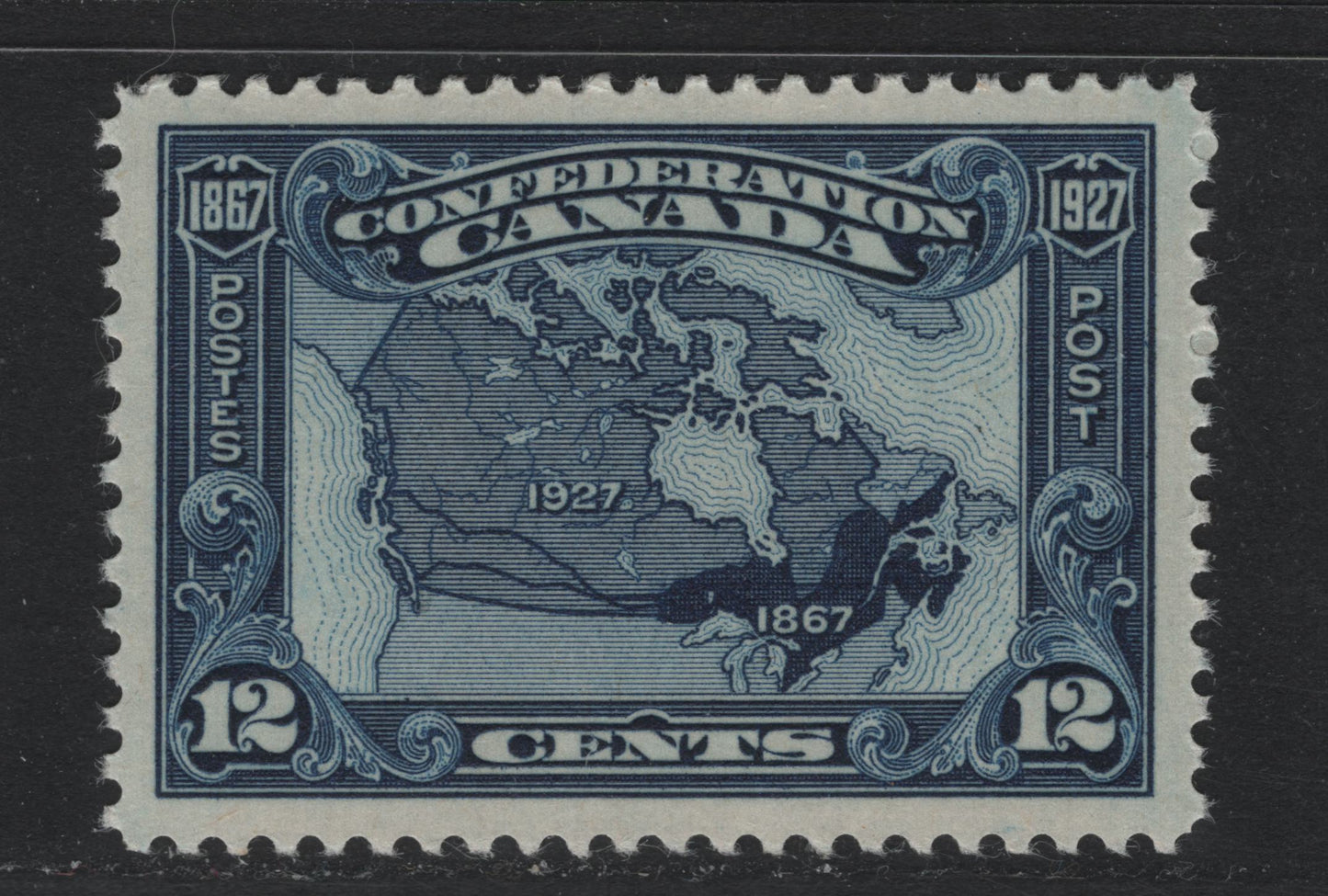 Lot 235 Canada (C) #145 12c Deep Bright Blue , 1927 60th Anniv of Confederation Issue, A SUPNH Single, ABN-M Paper, Nearly Perfectly Centered With Jumbo Margins