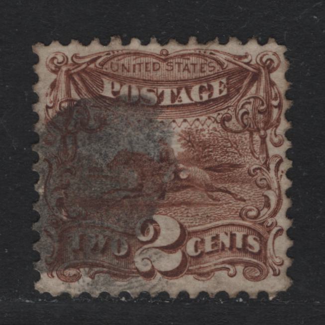 Lot 24 United States SC#113var 2c Brown , 1869 Presidents Issue, A Fine Used Single, Double Grill, Showing Two Overlapping Grill Impressions Where The Dimensions Overall Are Larger Than 9.5x9mm Area Covered By Just One Grill Impression, Perf 11.8x12.