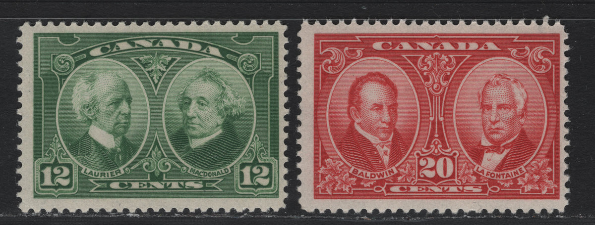 Lot 84 Canada #147-148 12c - 20c Green - Bright Carmine Red , 1927 Historical Issue, 2 FOG Singles, Unchecked As To Specific Paper Types