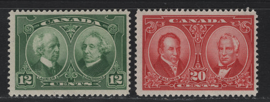 Lot 84 Canada #147-148 12c - 20c Green - Bright Carmine Red , 1927 Historical Issue, 2 FOG Singles, Unchecked As To Specific Paper Types