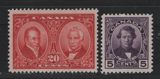 Lot 85 Canada #146, 148 5c - 20c Deep Purple - Carmine Red , 1927 Historical Issue, 2 VFOG Singles, Unchecked As To Specific Paper Types