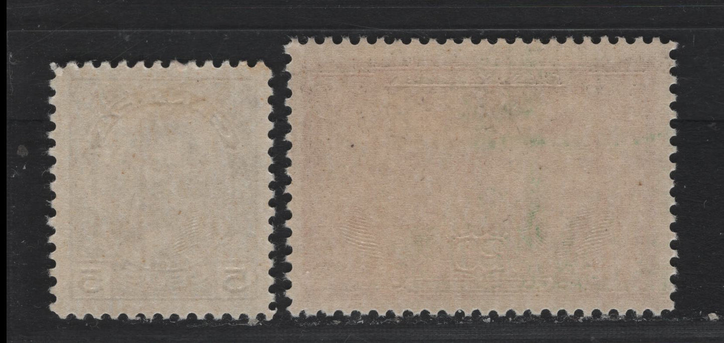 Lot 247 Canada #146, 148 5c - 20c Deep Purple - Carmine Red , 1927 Historical Issue, 2 VFOG Singles, Unchecked As To Specific Paper Types