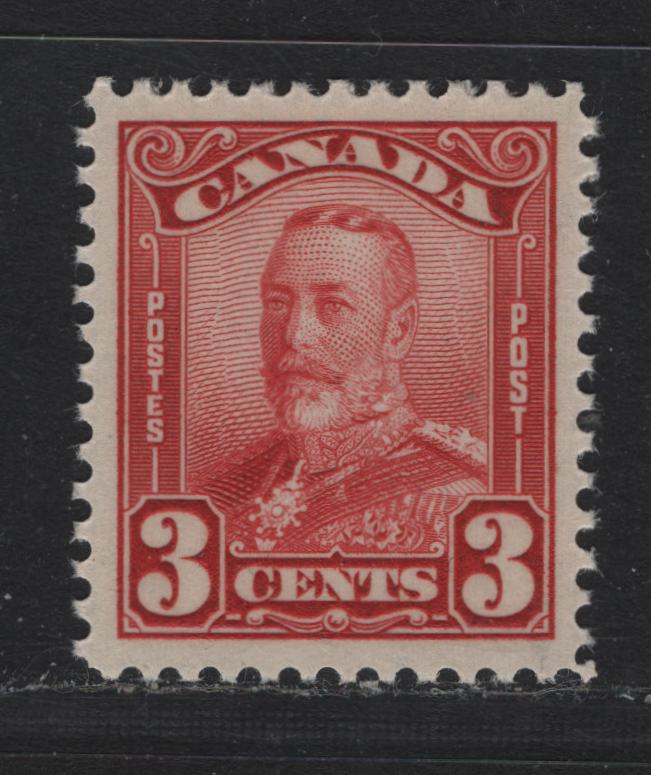 Lot 250 Canada (C) #151 3c Deep Carmine Red , 1928-1929 KGV Scroll Issue, A XFNH Single, ABN-M Paper, Nearly Perfectly Centered Example Within Balanced, Opposing Jumbo Sized Margins