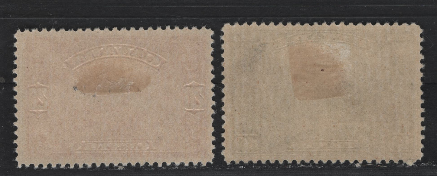 Lot 256 Canada #155, 157 10c - 20c Green - Carmine Red , 1928-1929 KGV Scroll Issue, 2 F/XFOG Singles, ABN-M Paper, The 10c Is Nearly Perfectly Centered Within Balanced, Opposing Margins