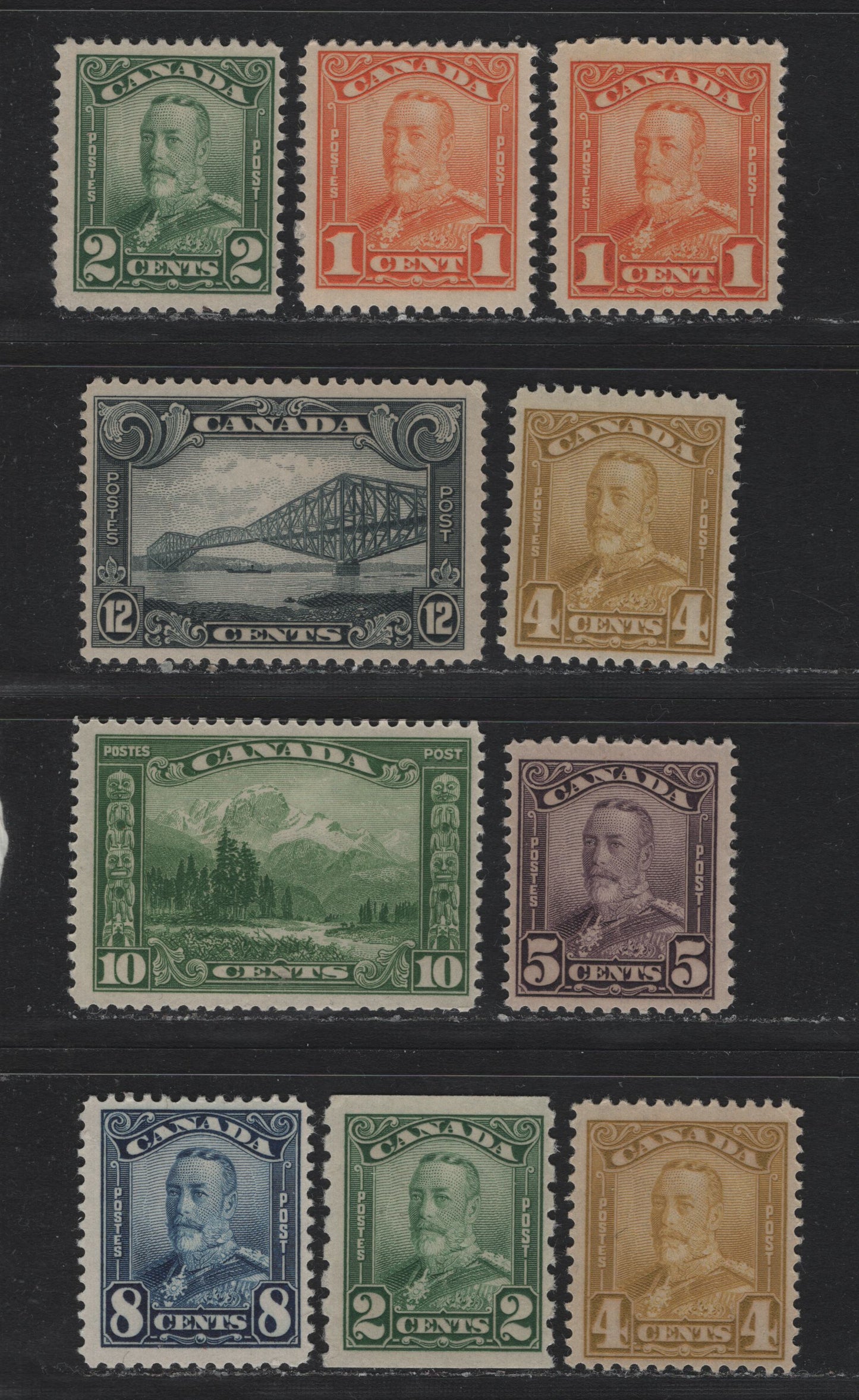 Lot 264 Canada (C) #149, 150, 152-156, 161 1c - 12c Orange - Slate , 1928-1929 KGV Scroll & Coil Issues, 10 FNH Singles, Appears To Be Mostly All ABN-M Paper, But Unchecked To Exact Type, Except 2c Coil Which Is ABN-OOOO