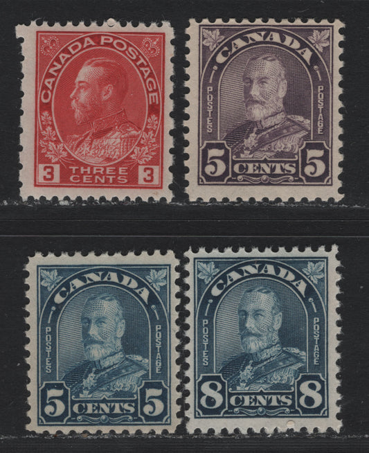 Lot 86 Canada #169a, 170, 179, 184 5c - 3c Dull Violet - Carmine , 1930-1931 KGV Arch/Leaf - Provisional Issues, 4 FNH Singles, Unchecked As To Specific Paper & Perfs