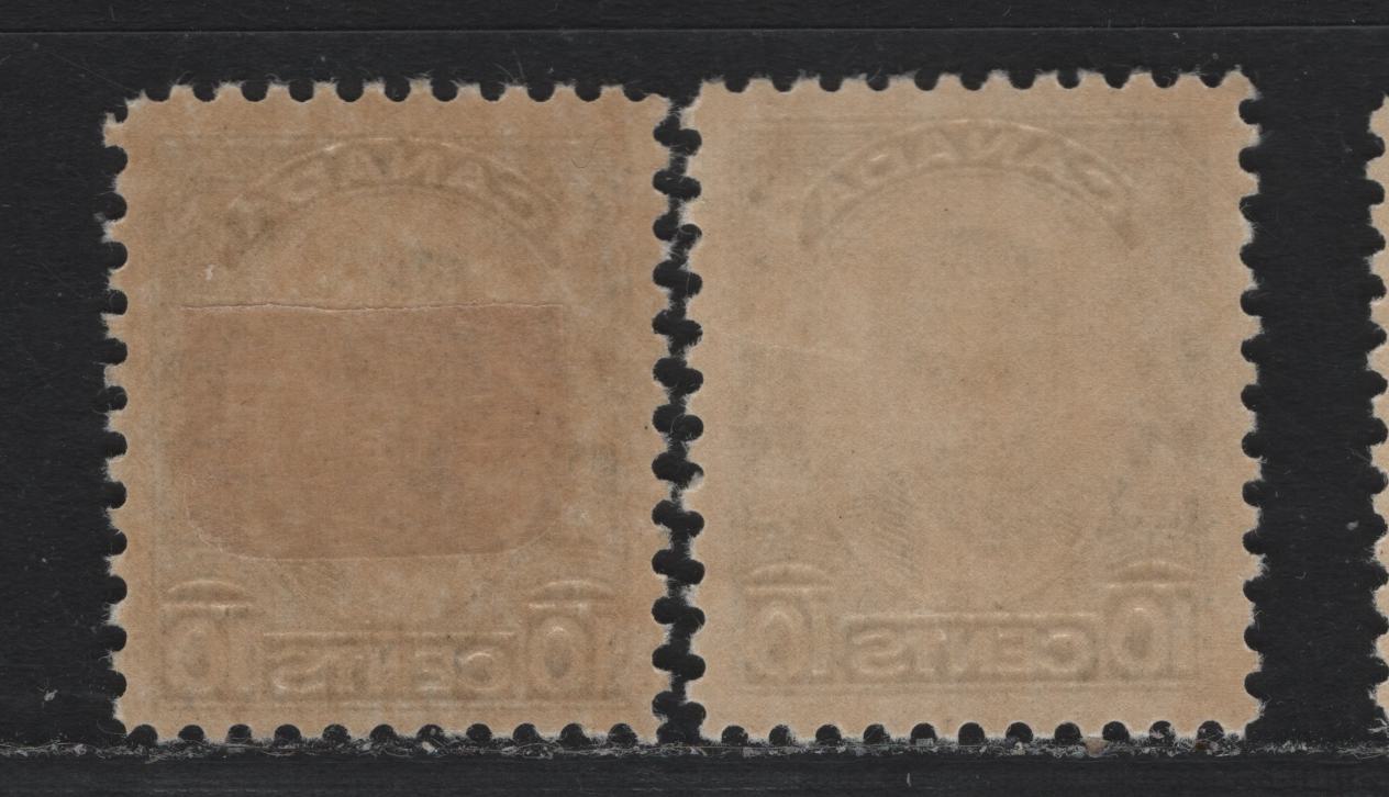 Lot 311 Canada #190 10c Bronze Green , 1931 George-Etienne Cartier Issue, 2 VFOG Singles, BABN-D & BABN-T Papers, Perf 10.8 & 10.9x10.8, Jumbo Margins.