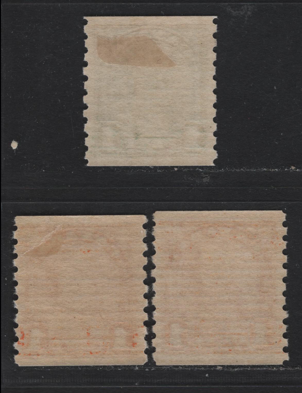 Lot 324 Canada #178-179 1c Orange - Deep Green , 1930-1931 KGV Arch/Leaf Coil Issue, 3 F/VFOG Coil Singles, BABN-AA (1c Orange), BABN-Y (1c Light Orange) & BABN-LLL (1c Deep Green) Papers