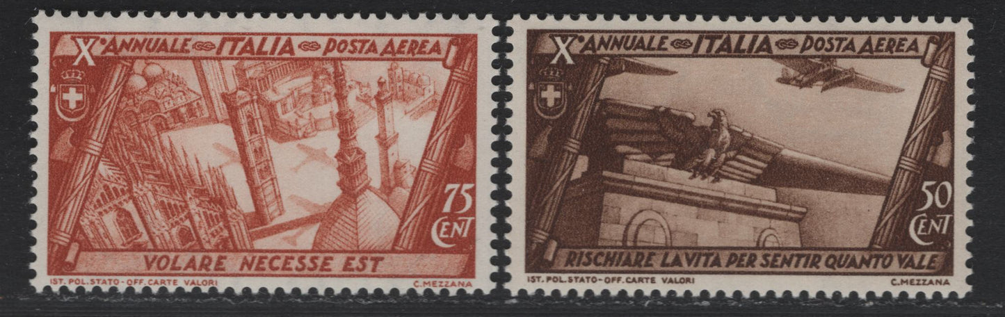 Lot 4 Italy Scott#C40-C41 50c - 75c Dark Brown - Orange Brown , 1932 March on Rome Airmail Issue, 2 VFOG Singles