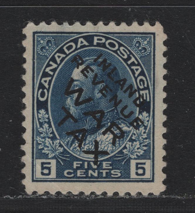 Lot 113 Canada (C) Unitrade MR2Bi 5c Blue, 1915 War Tax Issue, A Very Fine Unused Single, Admiral Overprinted Inland Revenue War Tax On ABN-B Paper, Very Well Centered But Without Gum