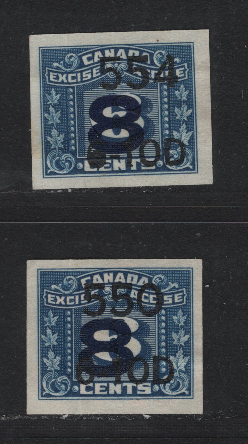 Lot 130 Canada Van Dam#FX138 8c on 6c Blue, 1932-1948 Three Leaf Excise Tax Issue, A Very Fine Used Single, Imperf 3 Leaf Excise Tax Stamp, Different Cigarette Company Date Codes