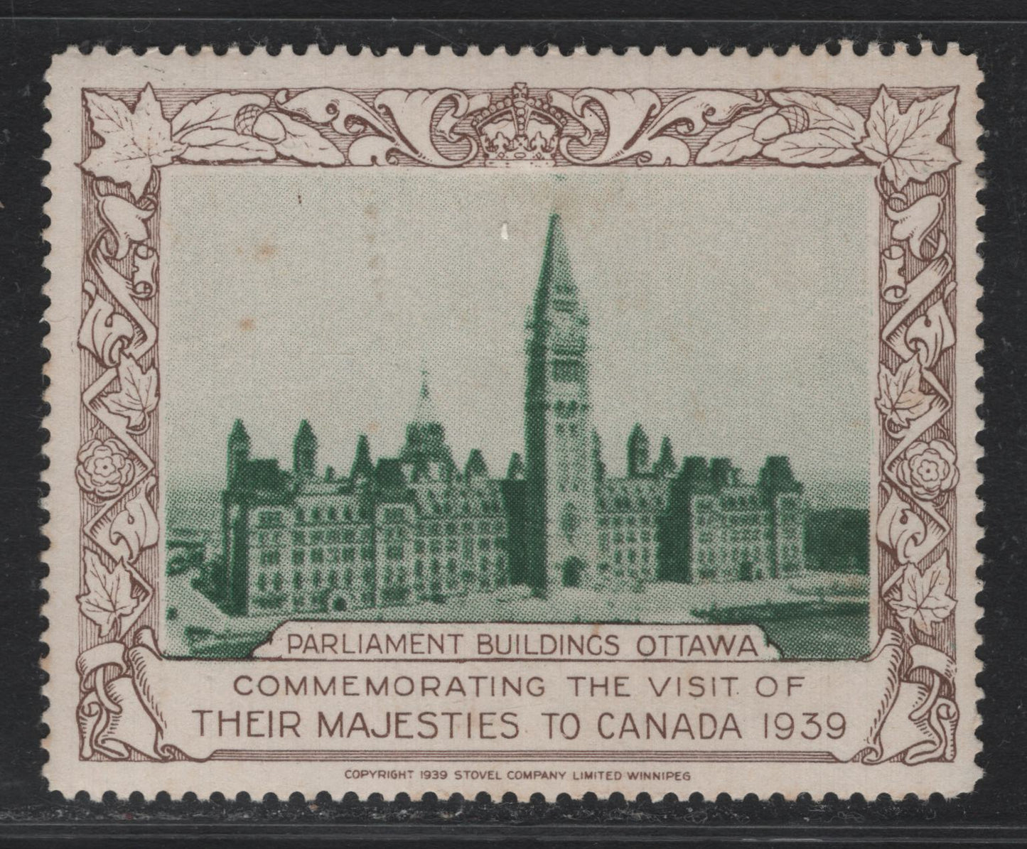 Lot 143 Canada (C) Lafreniere 1939 Royal Visit Stovel Parliament Buildings Label, A VFOG Single