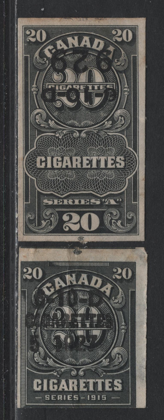 Lot 152 Canada Ryan#RC243, RC301 Black, 1926 Cigarette Duty Issue, 2 Ungraded Singles, Short & Tall Stamps From Series A, Usual Creases & Light Thins As These Come From Cigarette Packs