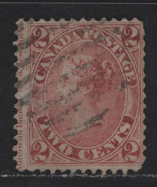 Lot 187 Canada (C) #20iv 2c Claret Rose, 1859-1864 Cents Issue, A Fine Used Single, Cents-A Paper, Perf 12x11.9, Showing Full Imprint In The Left Margin.