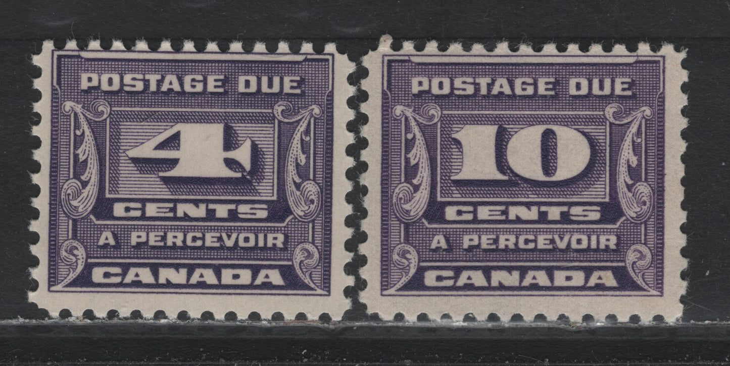 Lot 256 Canada (C) #J13-J14 4c - 10c Milky Violet, 1933-1934 Third Postage Due Issue, 2 FOG Singles, BABN-XX Paper, Perfs 10.9x10.8 & 10.8x10.9