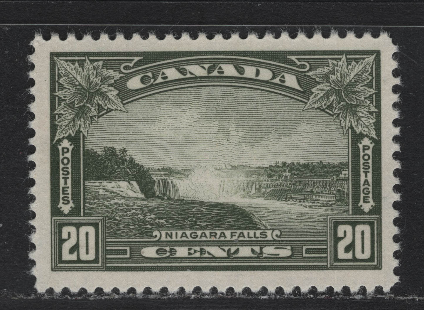 Lot 273 Canada SC#225 20c Olive Green Niagara Falls, 1935-1937 Dated Die Issue, A VFOG Single On CBN-RRR Paper