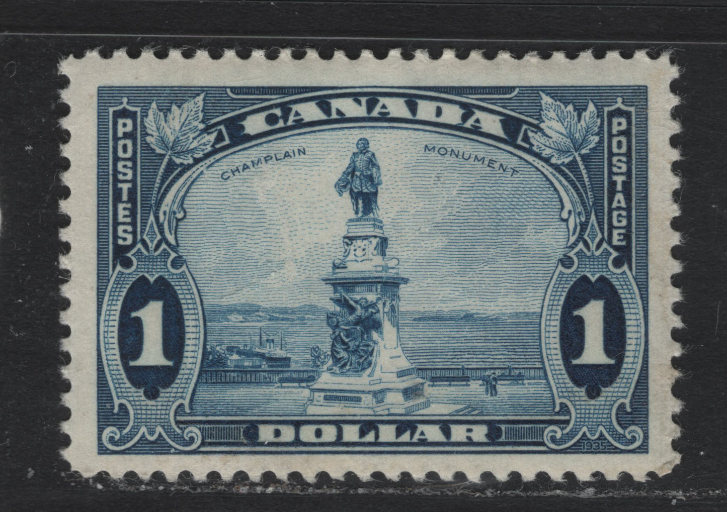 Lot 277 Canada (C)  SC#227 1 Deep Blue Champlain Monument, 1935-1937 Dated Die Issue, A VFNH Single On CBN-U Paper