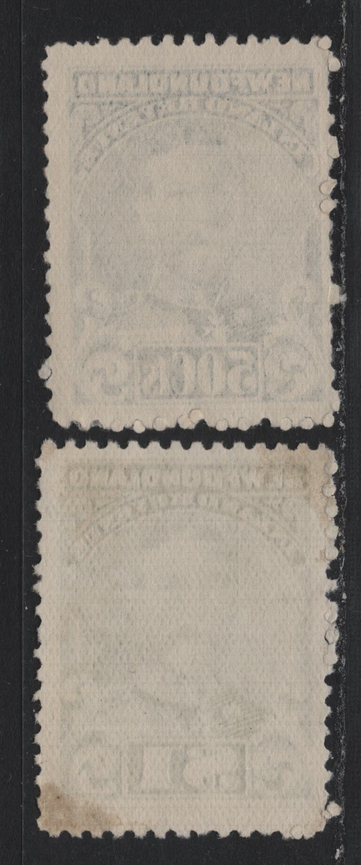 Lot 29 Newfoundland Van Dam#NFR24-25 50c - $1 Black - Green, 1910 KGV Inland Revenue Issue, 2 Very Good/Fine Used Singles, No Bank Note Comp Imprint