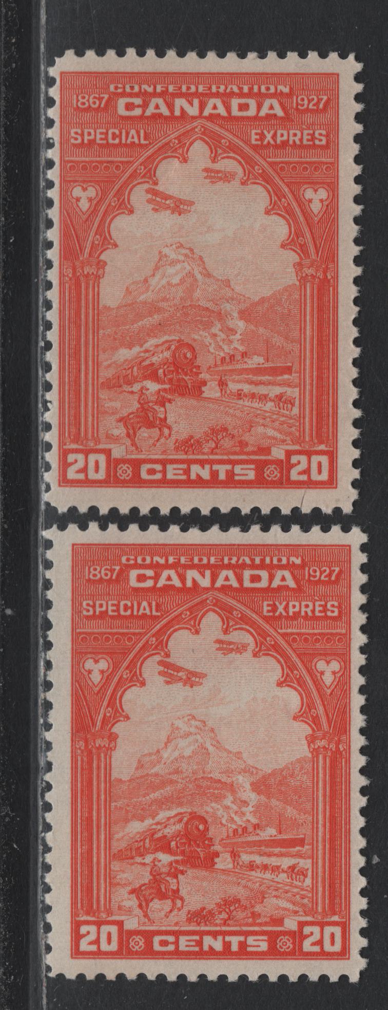 Lot 304 Canada #E3 20c Red Orange - Deep Red Orange, 1927 Special Delivery Issue, 2 FOG Singles, ABN-M Paper