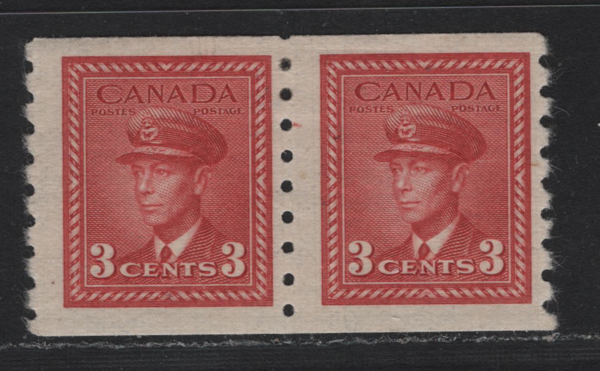 Lot 329 Canada #265 3c Deep Carmine, 1942-1943 KGV War Issue Coils, A FOG Coil Pair, CBN-OOOOOO Paper, Perf 8 Vertical, This Is The Only Coil Pair I Have Found On This Paper.