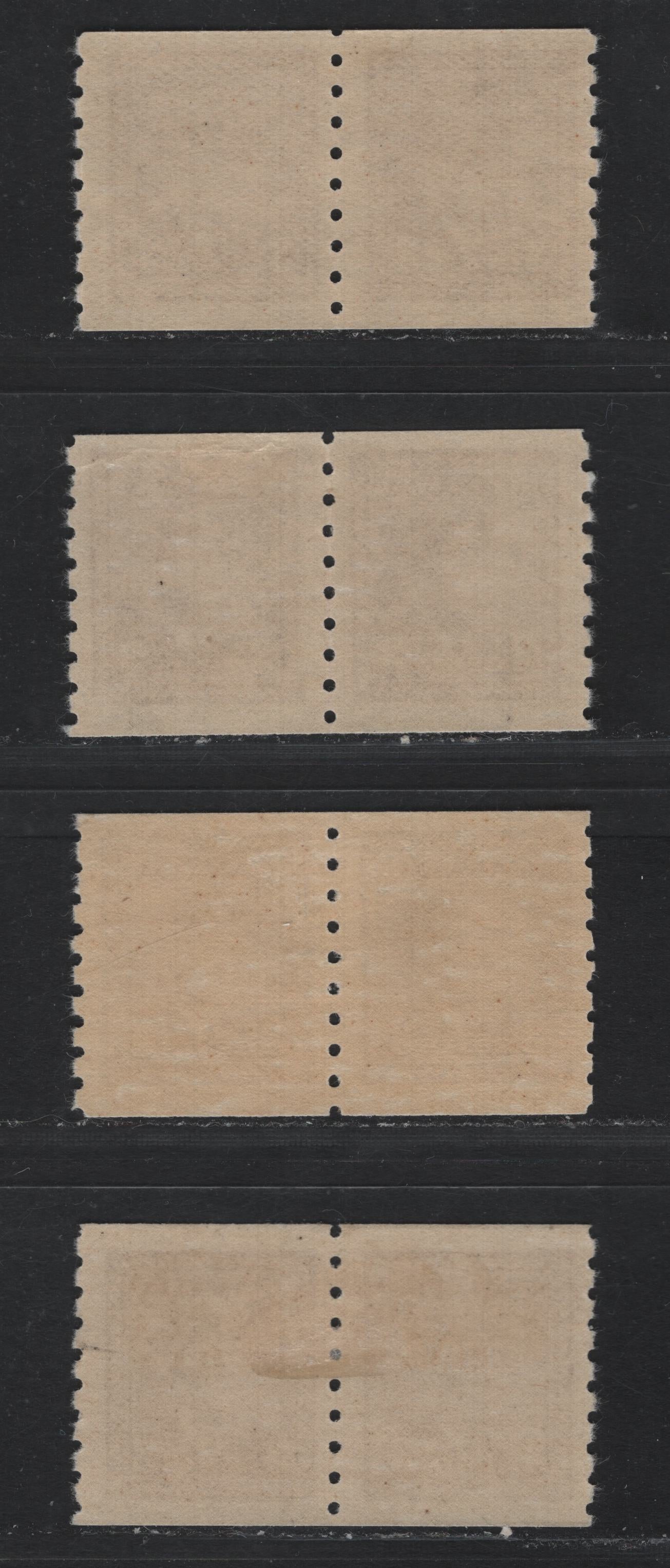 Lot 333 Canada #266 3c Rosy Plum - Milky Rose Purple, 1942-1943 KGV War Issue Coils, 4 VFOG Coil Pairs, Perf 8 Vertically, CBN-NNNNNN, CBN-QQQQQQ & CBN-WW Papers