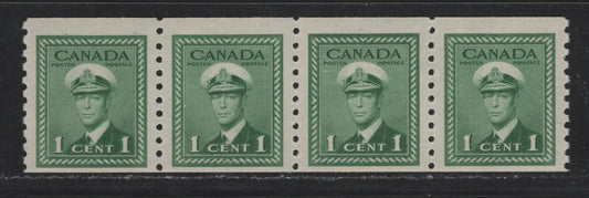 Lot 99 Canada #278 1c Green, 1948 King George VI War Issue, A FNH Coil Strip Of 4 On CBN-RRRRRR Paper, Perf 9.5 Vertically