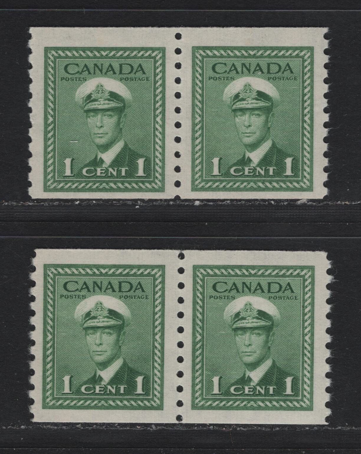 Lot 345 Canada #278 1c Green, 1948 King George VI War Issue, 2 VFNH Coil Pairs On CBN-RRRRRR & CBN-SSSSSS Papers, Perf 9.5 Vertically