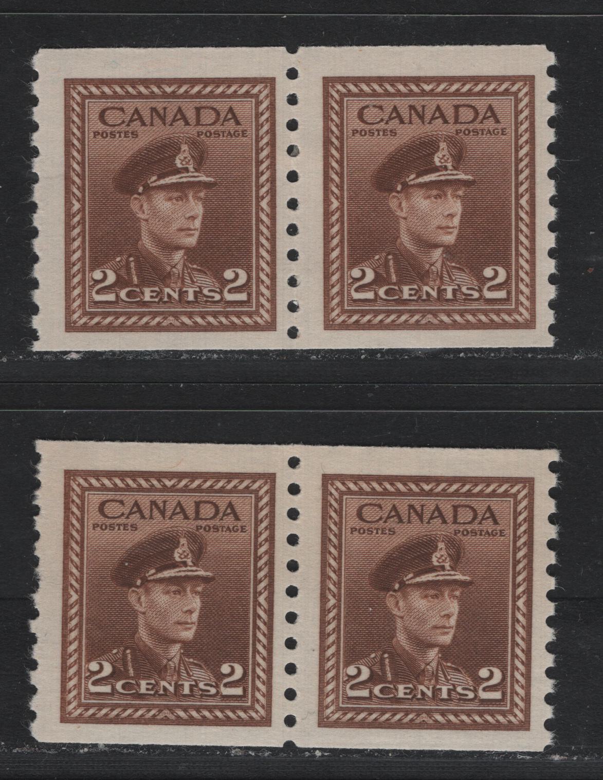 Lot 349 Canada #279 2c Brown & Bright Brown, 1948 King George VI War Issue, 2 FOG Coil Pairs Perf 9.5 Vertically On CBN-RRRRRR Paper