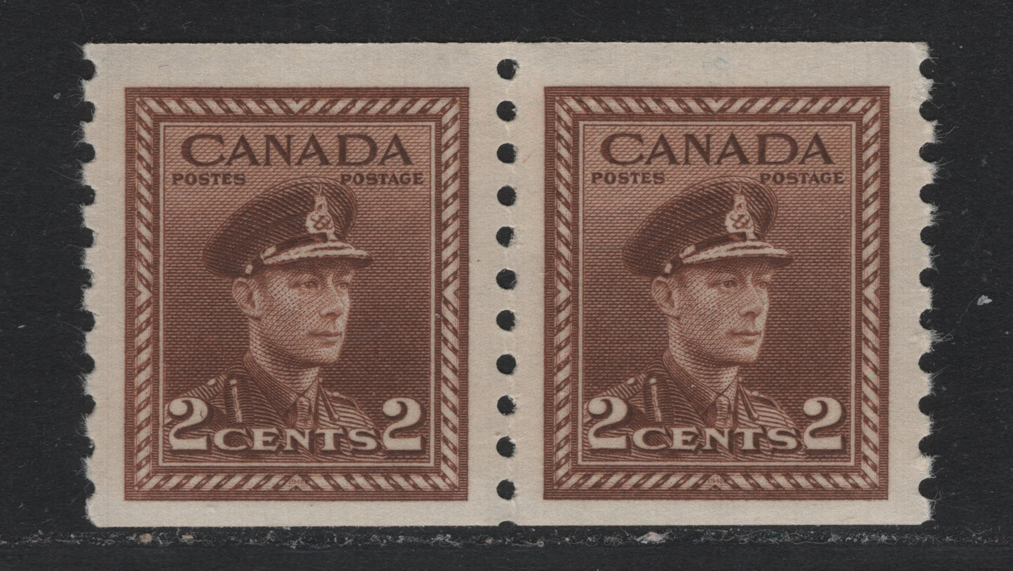 Lot 359 (C) Canada #279 2c Brighter Brown, 1948 King George VI War Issue, A VFNH Coil Pair Perf 9.5 Vetically On CBN-WW Paper
