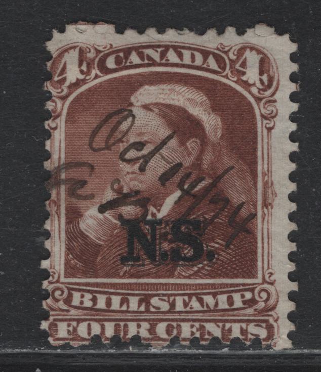 Lot 38 Canada - Nova Scotia  Van Dam#NSB5 4c Brown, 1868 Overprinted Federal Bill Issue, A Very Good Used Single, Perf 11.75x12