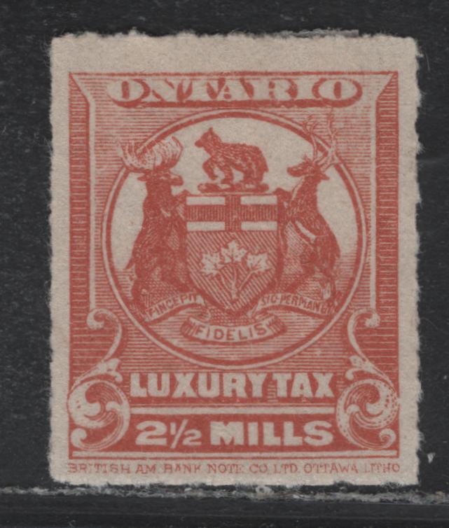 Lot 41 Canada - Ontario Van Dam#OLT2 2.5mills Red Brown, 1925 Luxury Tax Issue, A VFOG Single