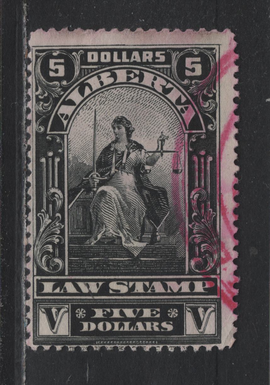 Lot 5 Canada - Alberta Van Dam#AL37 $5 Black, 1910-1930 Justice Seated Law Issue, A Fine Used Single, Province Of Alberta