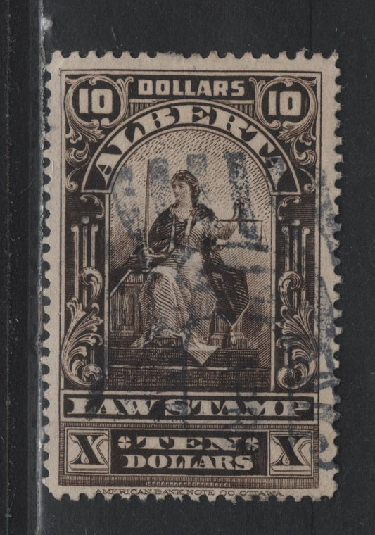 Lot 5A Canada - Alberta (C) Van Dam#AL39 $10 Sepia, 1910-1930 Justice Seated Law Issue, A Very Fine Used Single, Province Of Alberta