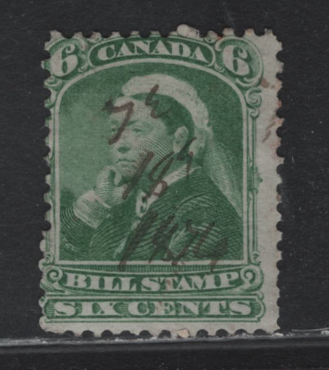 Lot 88 Canada Van Dam#FB43 6c Light Green, 1868 Third Bill Issue, A Very Good Used Single, Perf 12x11.75, Thin Horizontal Wove Paper