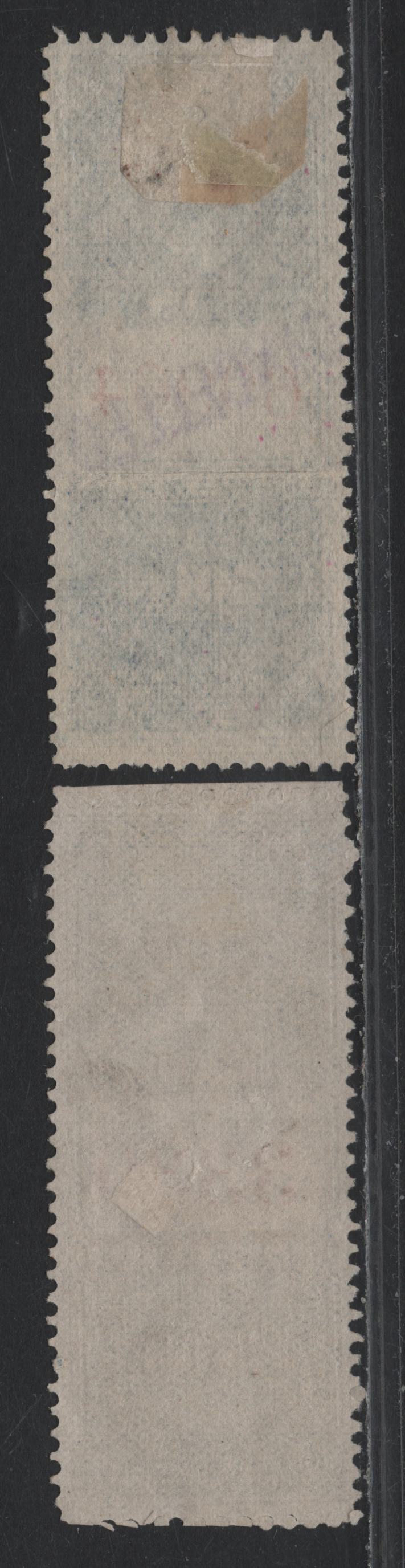 Lot 90 Canada Van Dam#FG1, FG8 25c - 50c Dull Blue - Blue, 1875 Gas Inspection Issue, 2 Very Good/Fine Used Singles, 4.5mm Red Control Numbers, 50c Has A Horizontal Crease