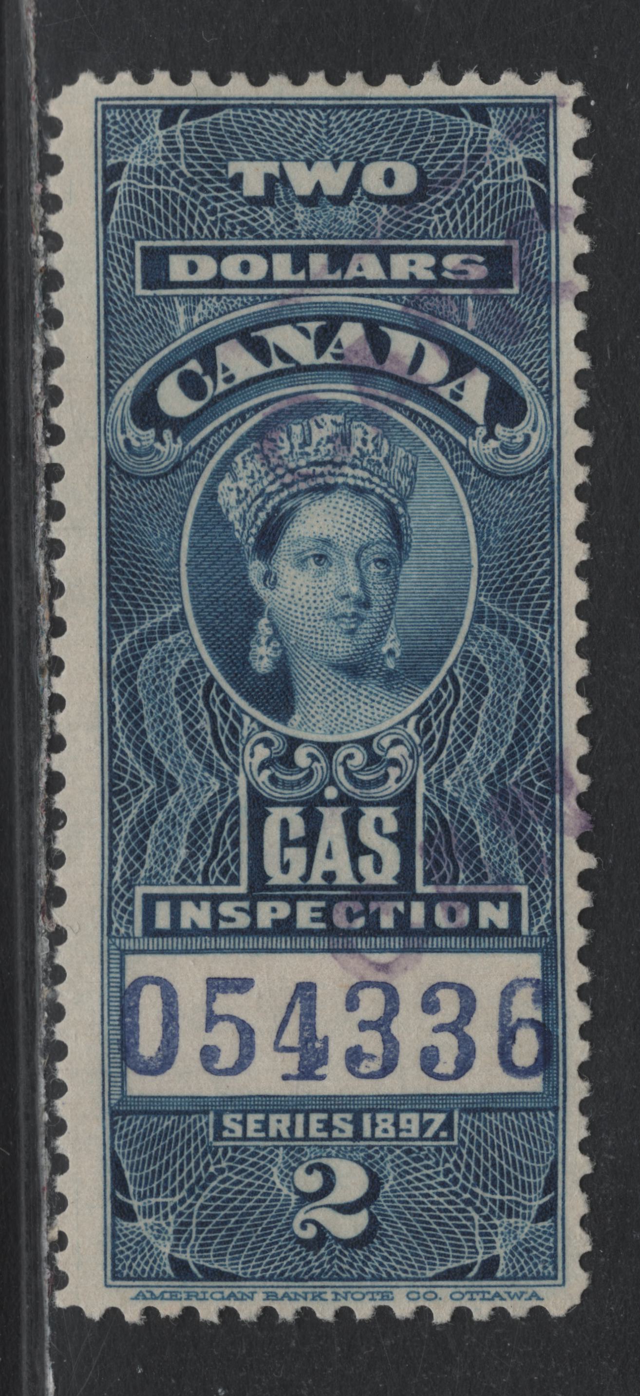 Lot 94 Canada Van Dam#FG27 $2 Blue, 1897 Gas Inspection Issue, A Fine Used Single, Blue Control Number