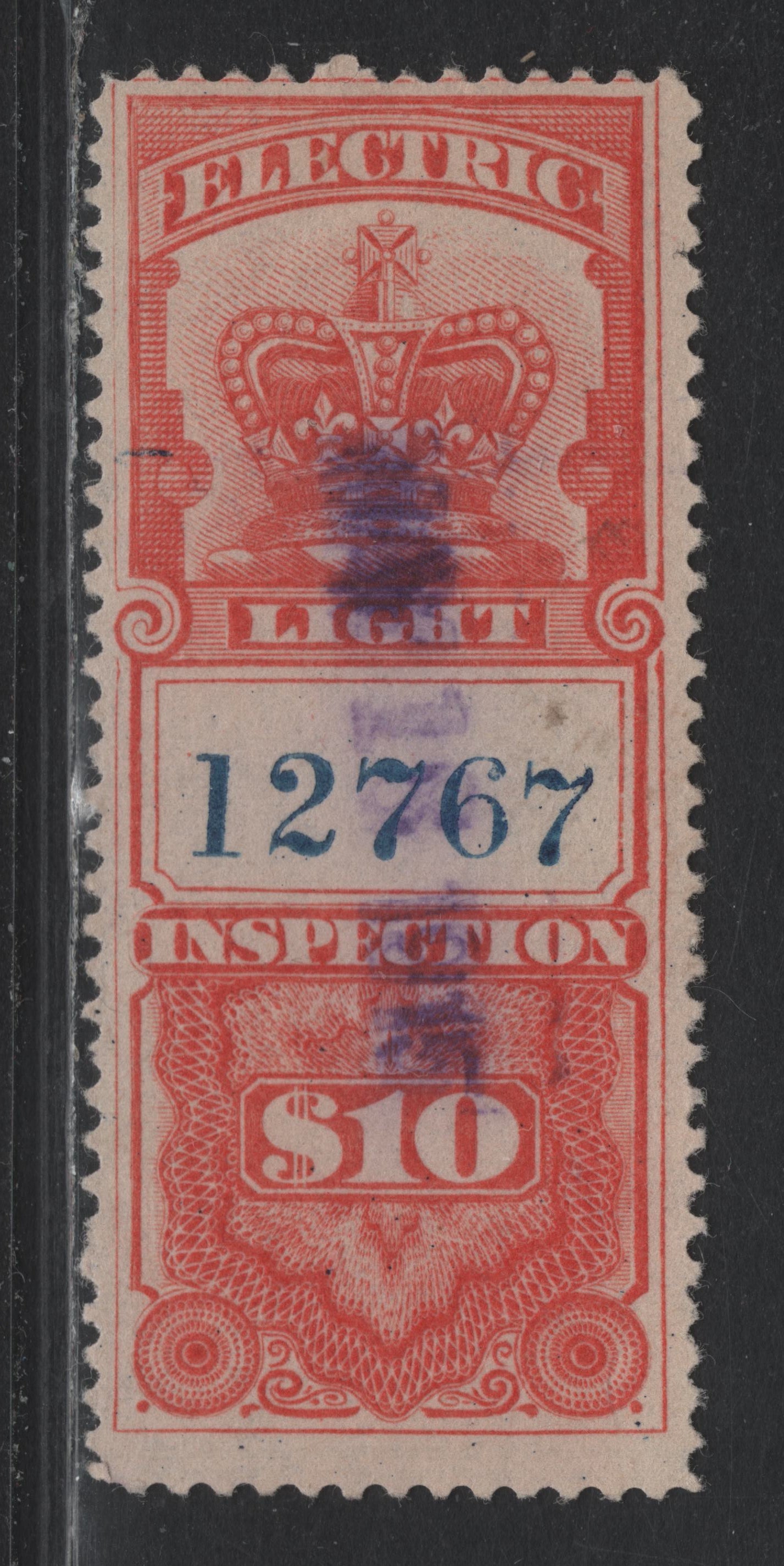 Lot 97 Canada Van Dam#FE7 $10 Vermillion, 1895 Crown Electric Light Inspection Issue, A Fine Used Single