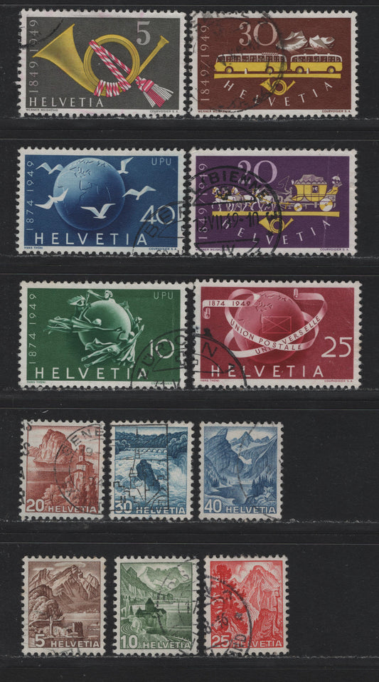 Lot 103 Switzerland Scott#316-327 5c - 30c Chocolate - Dark Orange Brown Gray & Yellow , 1948-1949 Pictorial Definitves - Cent. Of Establishment of Federal Post Issues, 12 Very Fine Used Singles