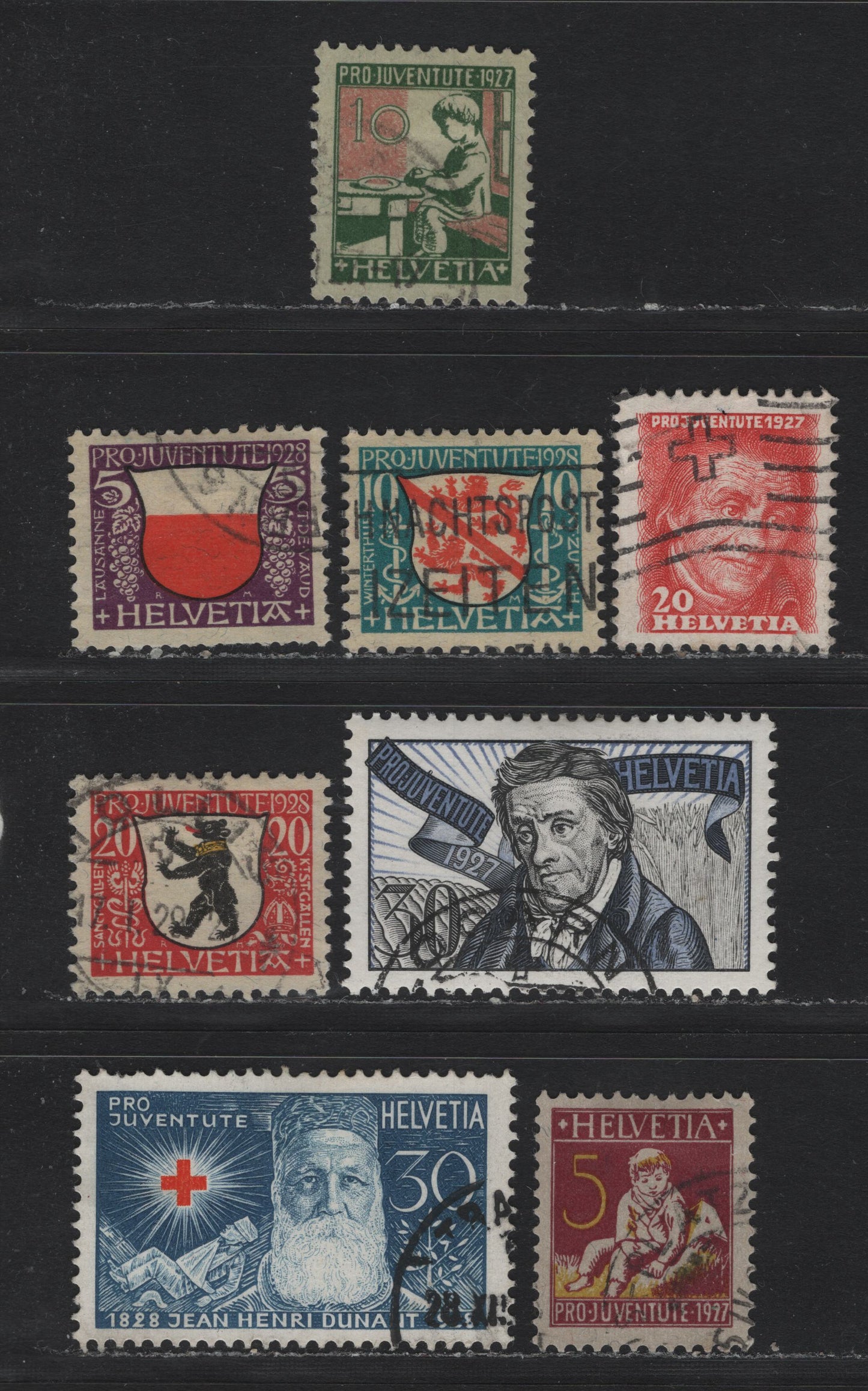 Lot 111 Switzerland Scott#B41-B48 5c - 30c Brown Purple & Yellow - Dull Blue & Red , 1927-1928 Semi Postal Issues, 8 Very Fine Used Singles, B44 Is CTO - Counted As Mint