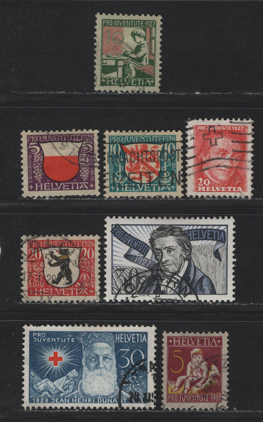 Lot 111 Switzerland Scott#B41-B48 5c - 30c Brown Purple & Yellow - Dull Blue & Red , 1927-1928 Semi Postal Issues, 8 Very Fine Used Singles, B44 Is CTO - Counted As Mint
